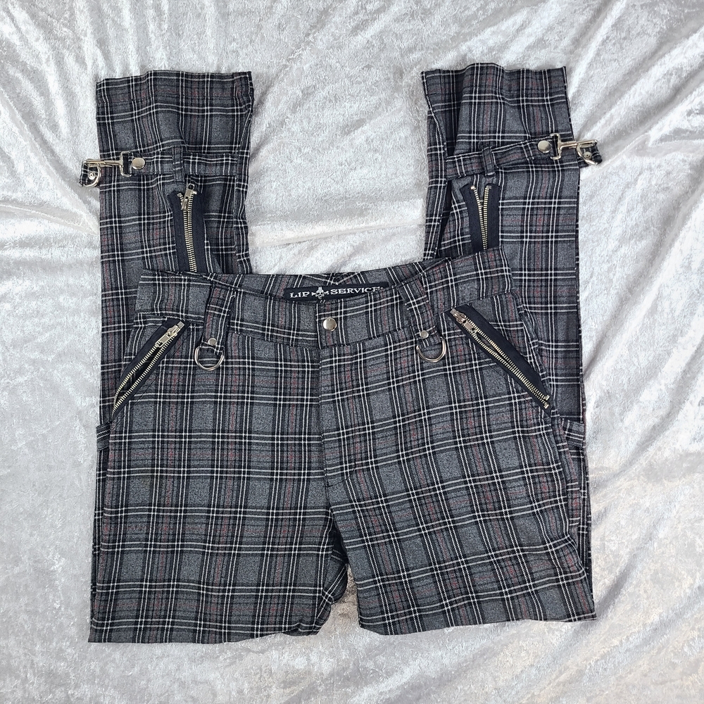 Lip Service Vintage Hardware Gray Plaid Pants Gothic Y2K Medium Mallgoth